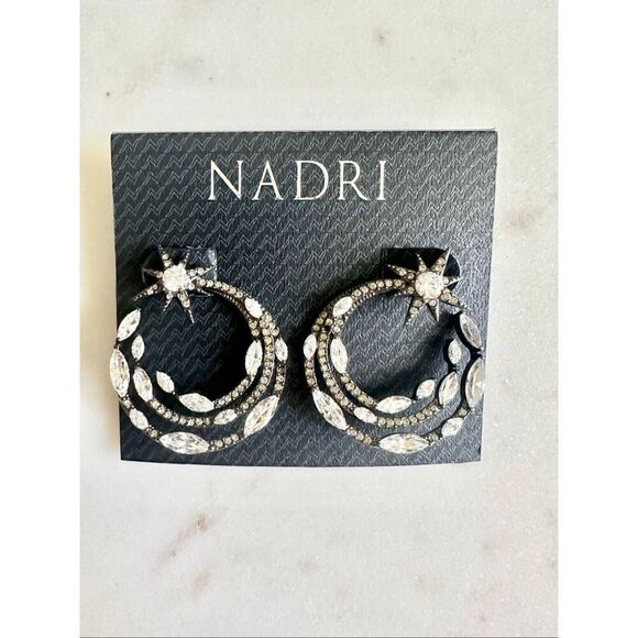Nadri cubic zirconia gunmetal shooting star statement earrings - Picture 4 of 4